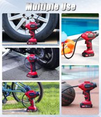 AVID POWER Cordless Tire Inflator Portable Air Compressor Rechargeable Battery Powered 20V/12V DC Car Tire Pump Red