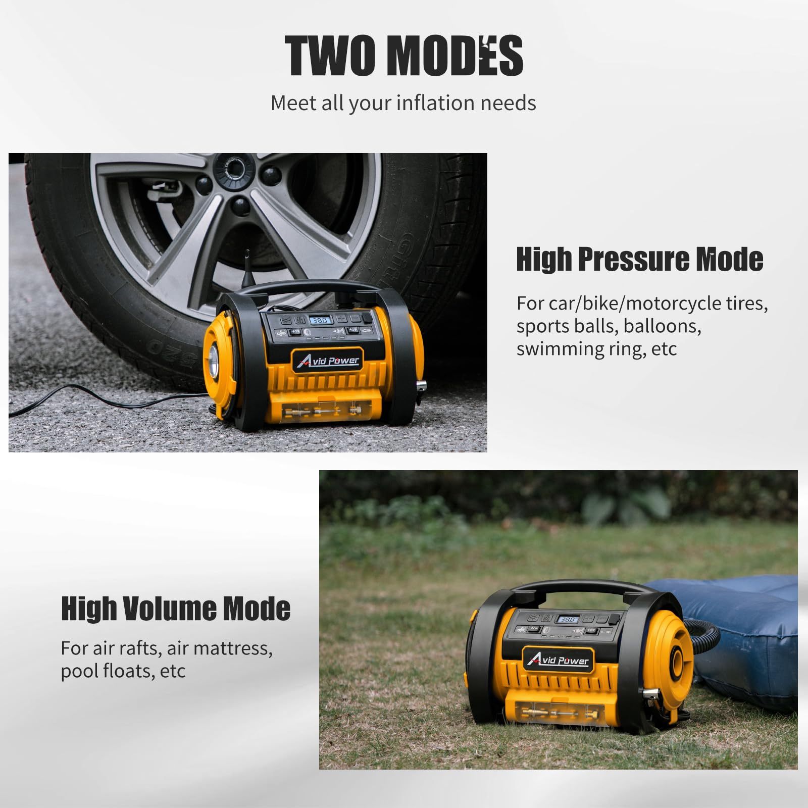 AVID POWER Tire Inflator Portable Air Compressor 12V DC/120V AC Car Tire Pump with Inflation and Deflation Modes