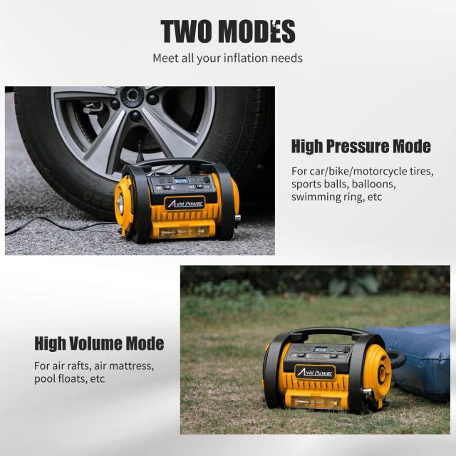 AVID POWER Tire Inflator Portable Air Compressor 12V DC/120V AC Car Tire Pump with Inflation and Deflation Modes