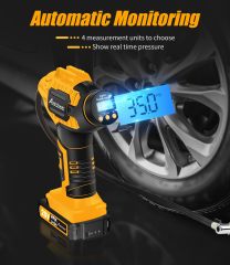 AVID POWER Cordless Tire Inflator Portable Air Compressor Rechargeable Battery Powered 20V/12V DC Car Tire Pump Yellow