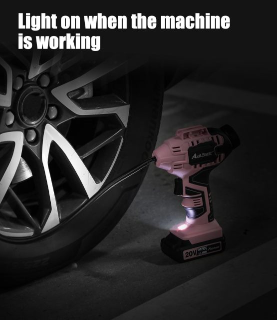 AVID POWER Cordless Tire Inflator Portable Air Compressor Rechargeable Battery Powered 20V/12V DC Car Tire Pump Pink