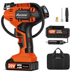 AVID POWER Cordless Tire Inflator Portable Air Compressor Rechargeable Battery Powered 20V/12V DC Car Tire Pump Orange