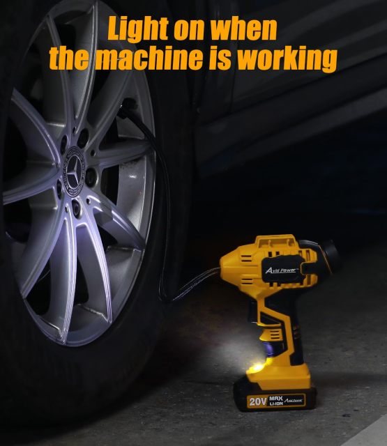 AVID POWER Cordless Tire Inflator Portable Air Compressor Rechargeable Battery Powered 20V/12V DC Car Tire Pump Yellow