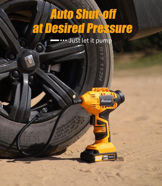 AVID POWER Cordless Tire Inflator Portable Air Compressor Rechargeable Battery Powered 20V/12V DC Car Tire Pump Yellow