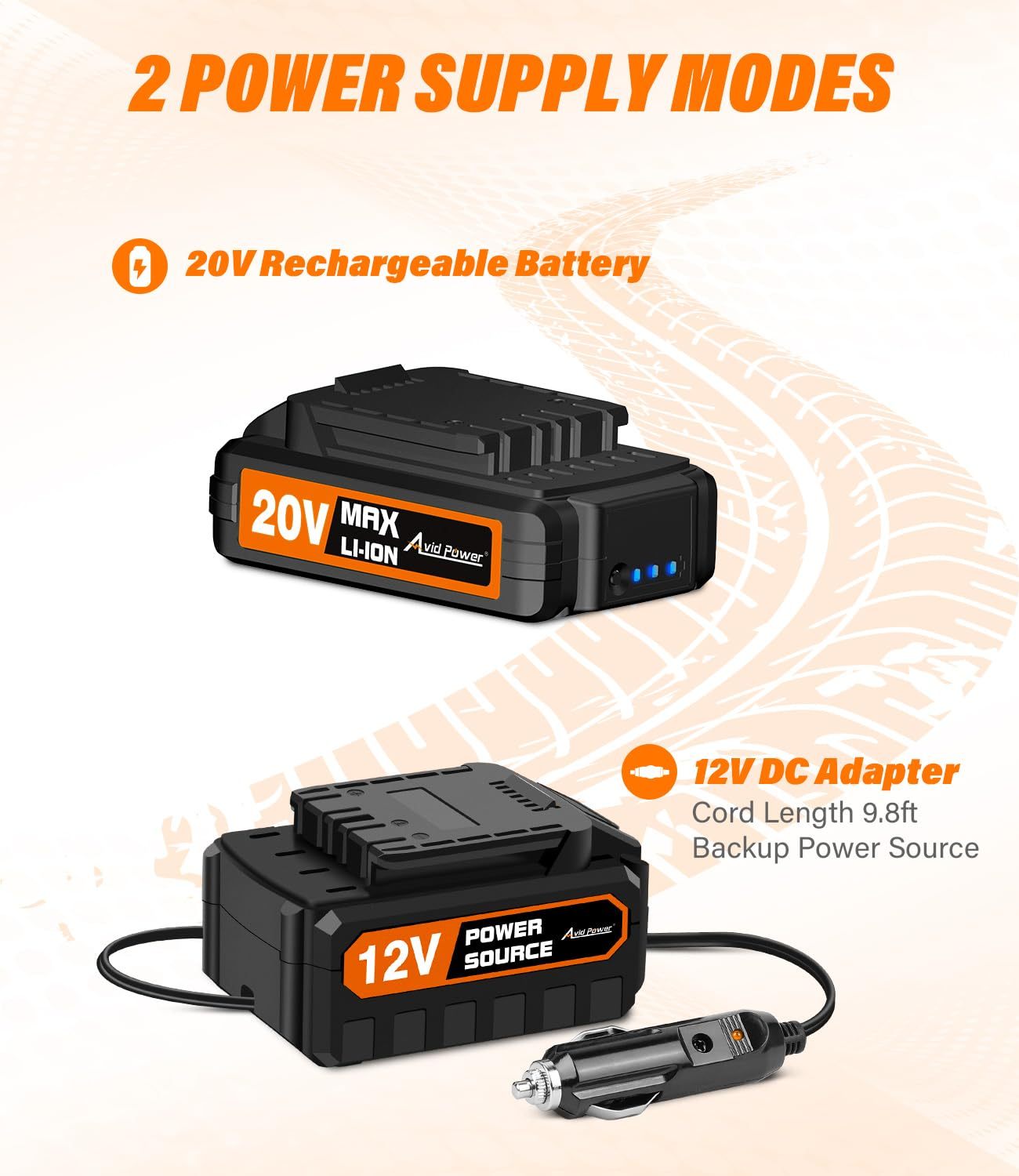 AVID POWER Tire Inflator Portable Air Compressor 20V Cordless Rechargeable Battery Car Tire Pump