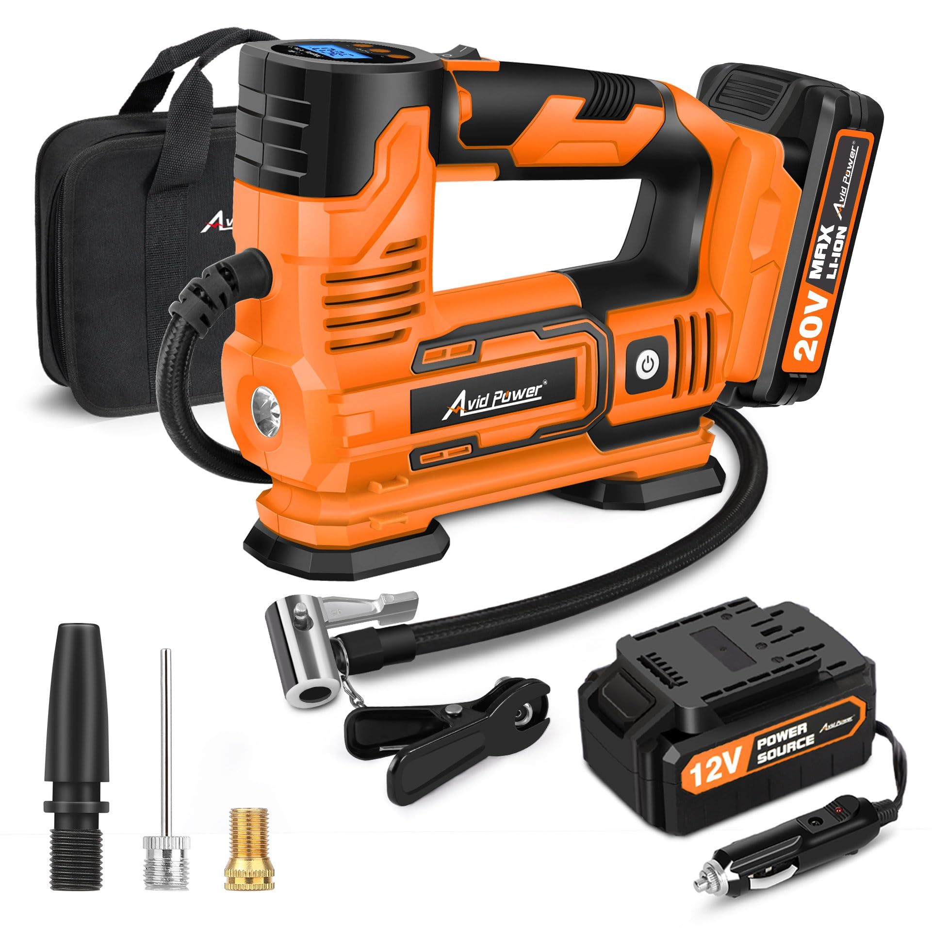 AVID POWER Tire Inflator Portable Air Compressor 20V Cordless Rechargeable Battery Car Tire Pump