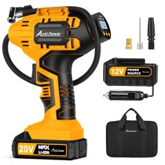 AVID POWER Cordless Tire Inflator Portable Air Compressor Rechargeable Battery Powered 20V/12V DC Car Tire Pump Yellow