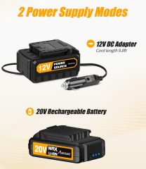 AVID POWER Cordless Tire Inflator Portable Air Compressor Rechargeable Battery Powered 20V/12V DC Car Tire Pump Yellow