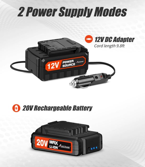 AVID POWER Cordless Tire Inflator Portable Air Compressor Rechargeable Battery Powered 20V/12V DC Car Tire Pump Orange