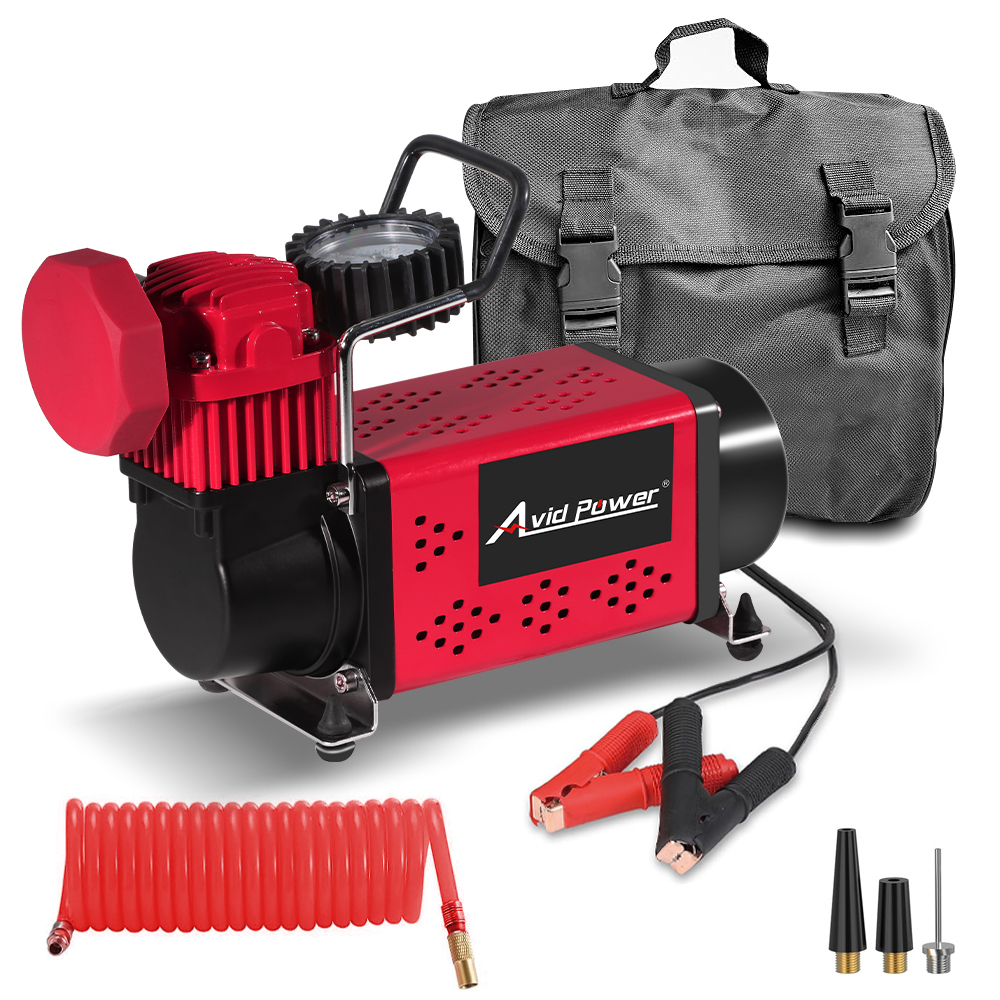 Avid Power Dual Cylinder Heavy Duty Tire Inflator Air Compressor 70L/Min Auto Air Pump with DC 12V Battery Clamp