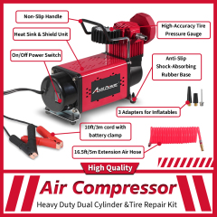 Avid Power Dual Cylinder Heavy Duty Tire Inflator Air Compressor 70L/Min Auto Air Pump with DC 12V Battery Clamp
