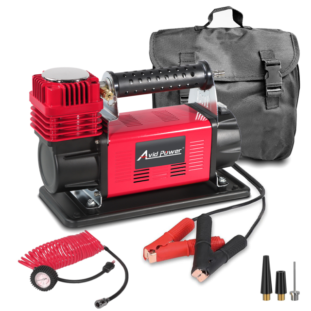 Avid Power Heavy Duty Tire Inflator Air Compressor 160L/Min Fast Inflation Car Air Pump with DC 12V Battery Clamp