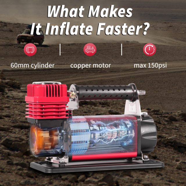 Avid Power Heavy Duty Tire Inflator Air Compressor 160L/Min Fast Inflation Car Air Pump with DC 12V Battery Clamp
