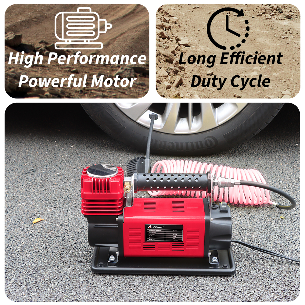 Avid Power Heavy Duty Tire Inflator Air Compressor 160L/Min Fast Inflation Car Air Pump with DC 12V Battery Clamp