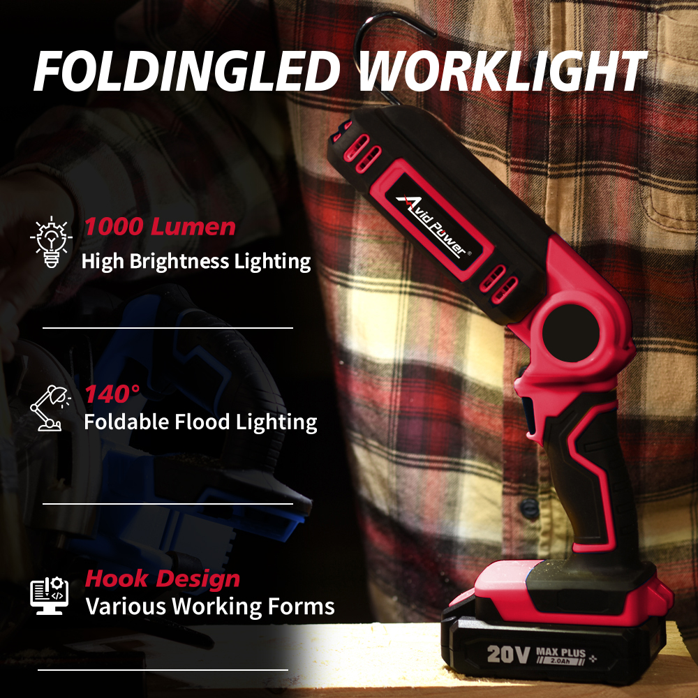 Avid Power 20V Cordless LED Working Light 140 Degree Pivoting Head Up to 1000 Lumens Cordless Jobsite Workinglight