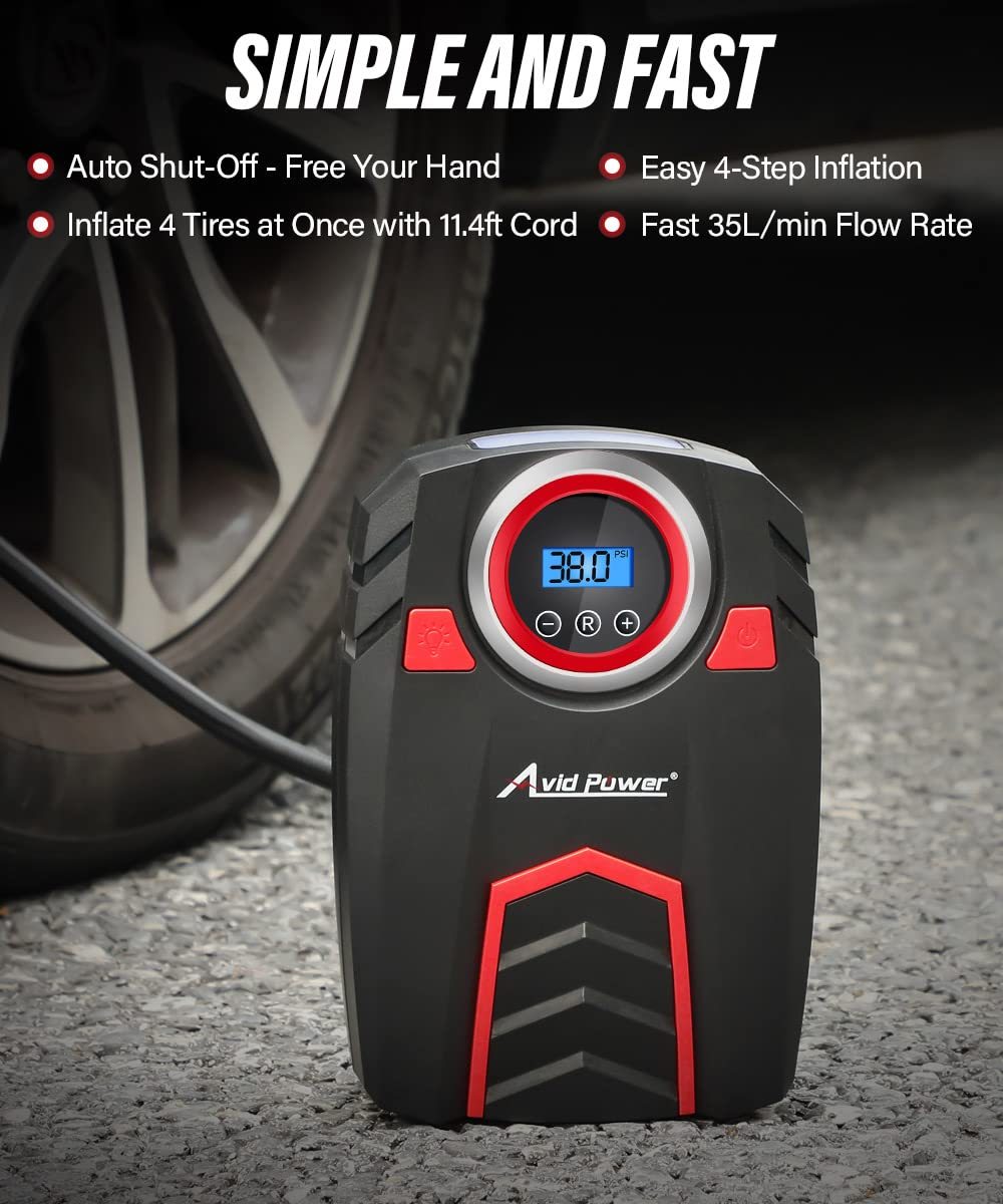 Avid Power Tire Inflator Portable Air Compressor DC 12V/120V/220V Digital Car Air Pump Automatic Tire Inflators
