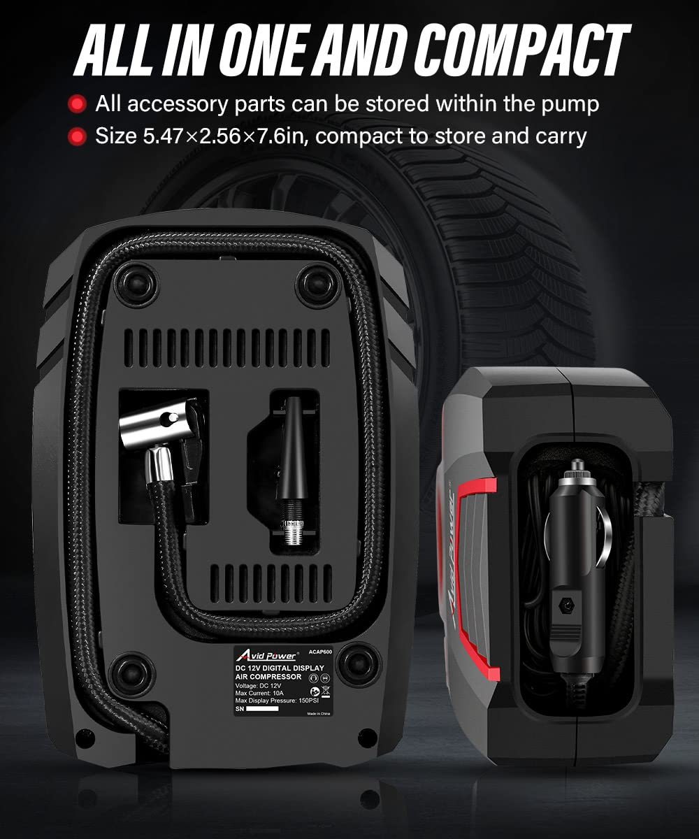 Avid Power Tire Inflator Portable Air Compressor DC 12V/120V/220V Digital Car Air Pump Automatic Tire Inflators