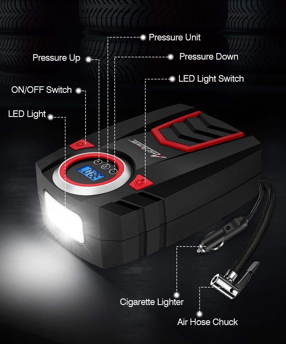 Avid Power Tire Inflator Portable Air Compressor DC 12V/120V/220V Digital Car Air Pump Automatic Tire Inflators