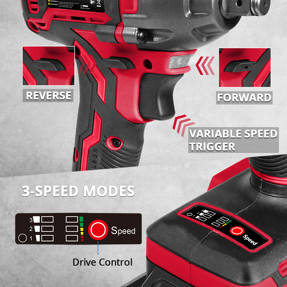 Avid Power 20V Brushless Cordless Impact Wrench 350Nm 1/2 Inch Variable 3-Speed Power Compact Impact Gun