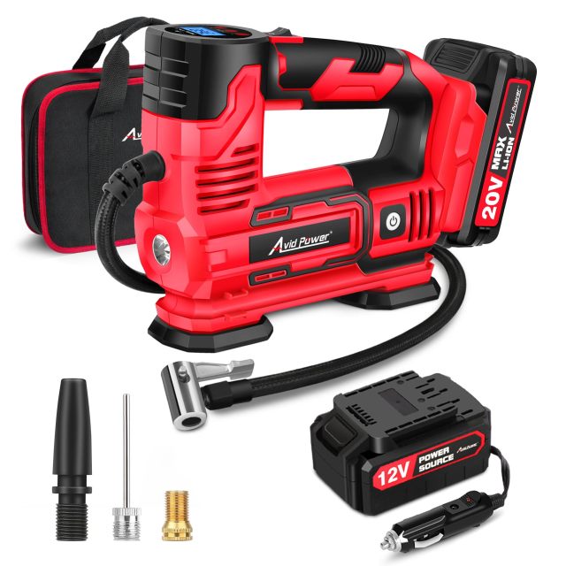 Avid Power 20V Cordless Tire Inflator Portable Air Compressor 150 PSI Car Air Pump with Digital Pressure Gauge