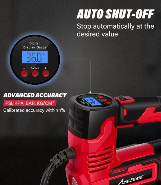 Avid Power 20V Cordless Tire Inflator Portable Air Compressor 150 PSI Car Air Pump with Digital Pressure Gauge