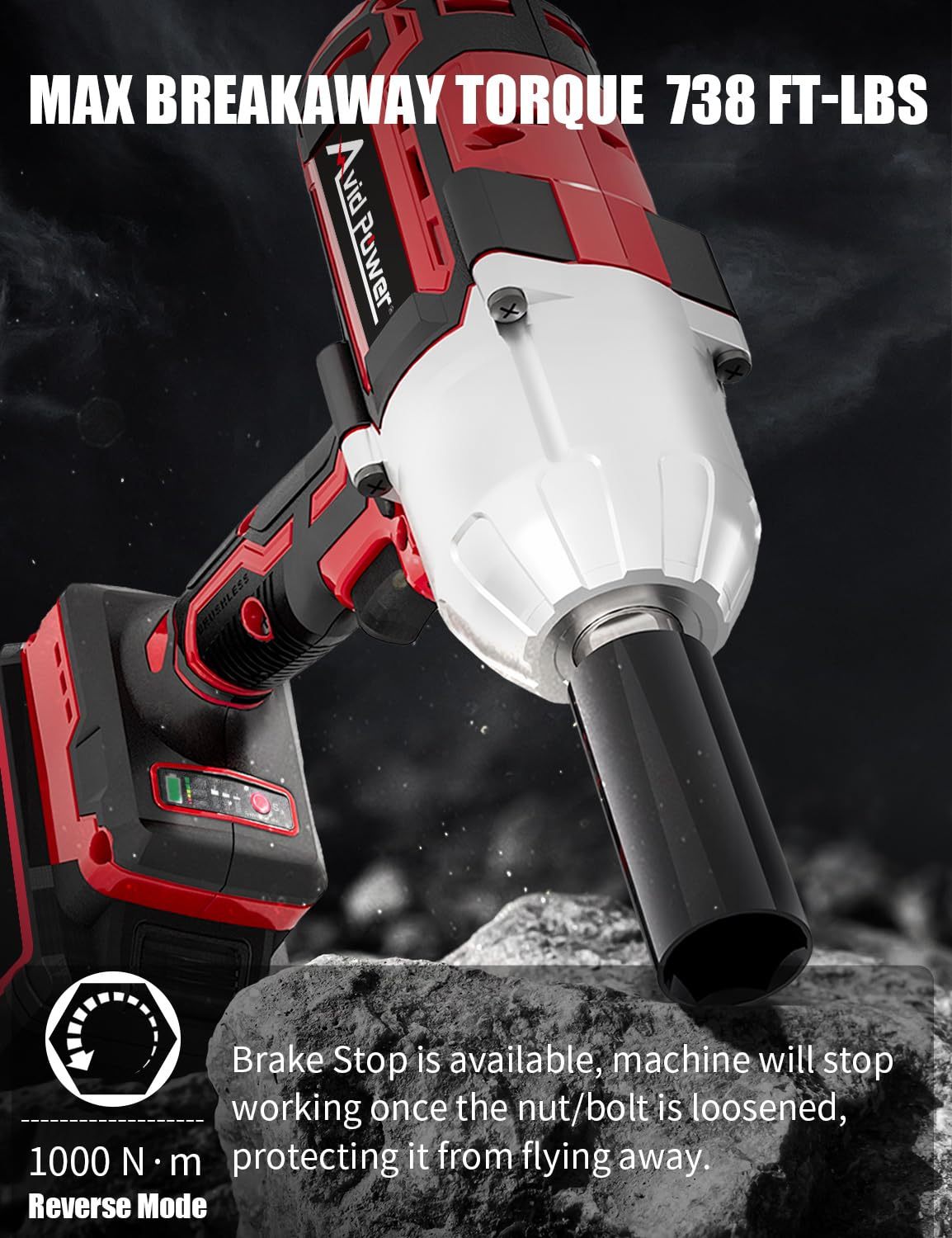 Avid Power 20V Brushless Impact Wrench 1000Nm High Torque 1/2 Inch or 3/4 Inch Variable Speed Powerful Impact Gun