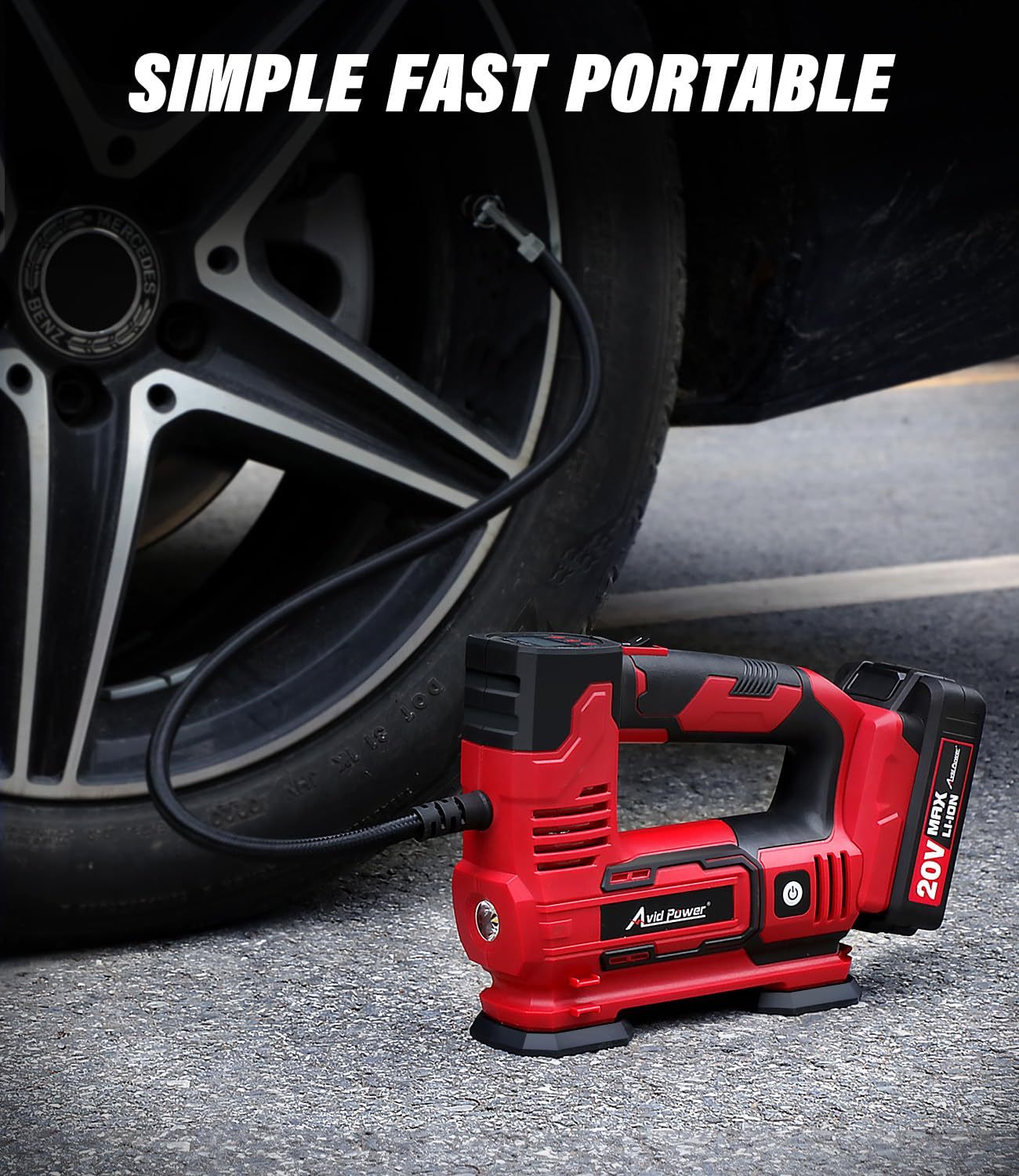 Avid Power 20V Cordless Tire Inflator Portable Air Compressor 150 PSI Car Air Pump with Digital Pressure Gauge