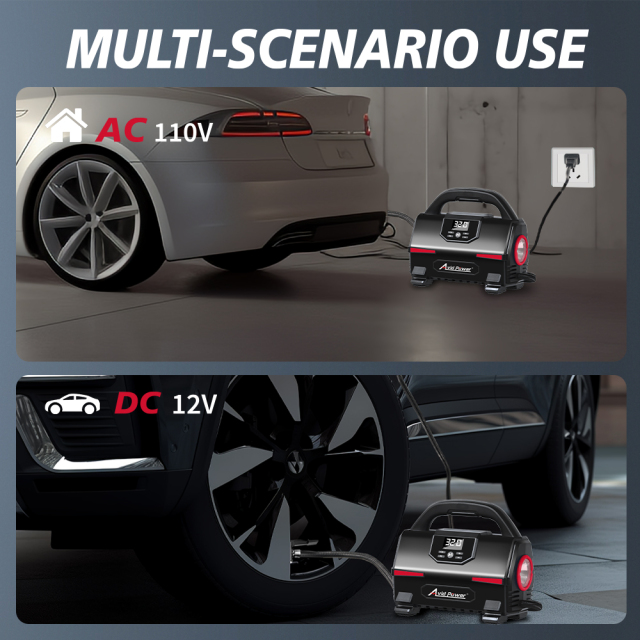 Avid Power Portable Tire Inflator Air Compressor with Digital Gauge DC 12V/120V/220V Air Pump Auto Car Tire Inflators
