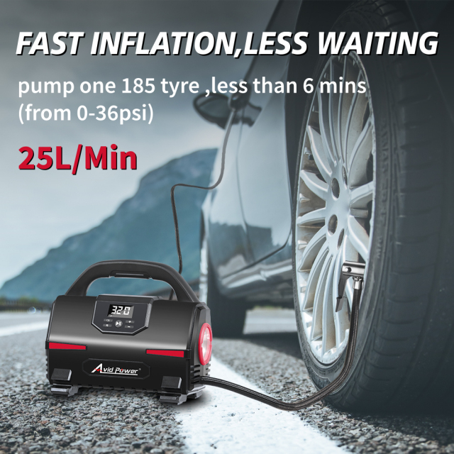 Avid Power Portable Tire Inflator Air Compressor with Digital Gauge DC 12V/120V/220V Air Pump Auto Car Tire Inflators