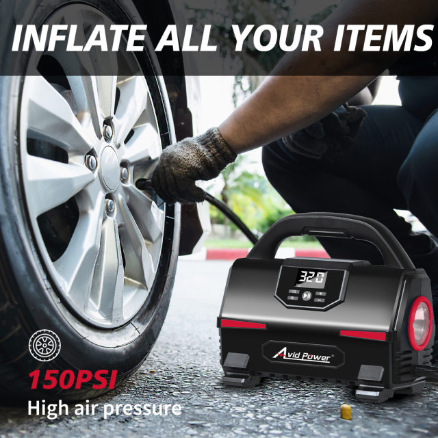 Avid Power Portable Tire Inflator Air Compressor with Digital Gauge DC 12V/120V/220V Air Pump Auto Car Tire Inflators