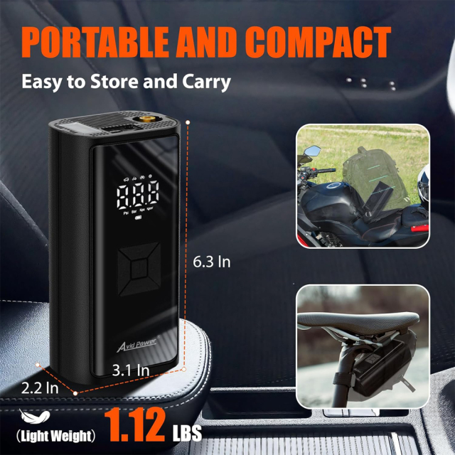 Avid Power Cordless Tire Inflator Portable Air Compressor Battery Powered Car Small Air Pump with Digital Gauge