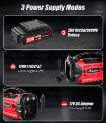 Avid Power 20V Cordless Tire Inflator Portable Air Compressor 3-Way Power Air Pump Auto Car Inflator and Deflator