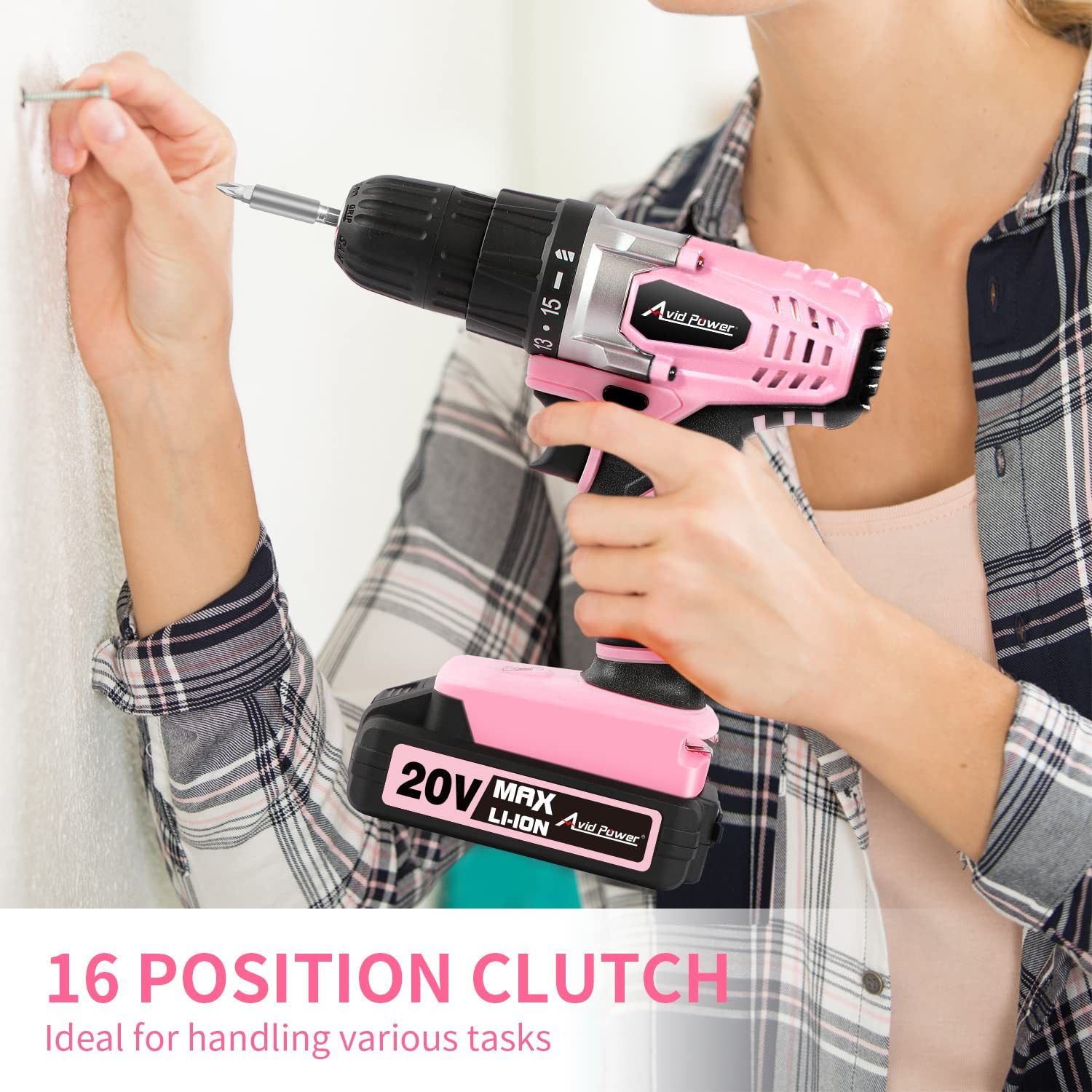AVID POWER 20V MAX Lithium lon Cordless Drill Set 3/8" Keyless Chuck Variable Speed Battery Power Drill Kit