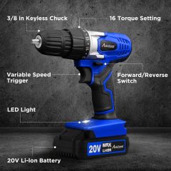 AVID POWER 20V MAX Lithium lon Cordless Drill Set 3/8" Keyless Chuck Variable Speed Battery Power Drill Kit