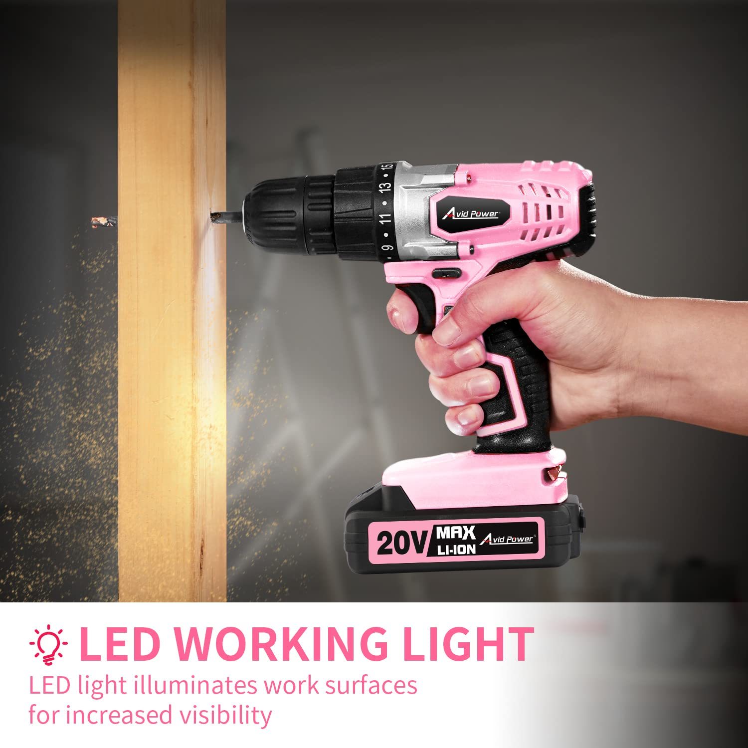 AVID POWER 20V MAX Lithium lon Cordless Drill Set 3/8" Keyless Chuck Variable Speed Battery Power Drill Kit