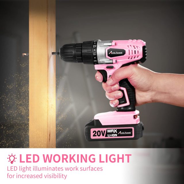 AVID POWER 20V MAX Lithium lon Cordless Drill Set 3/8" Keyless Chuck Variable Speed Battery Power Drill Kit