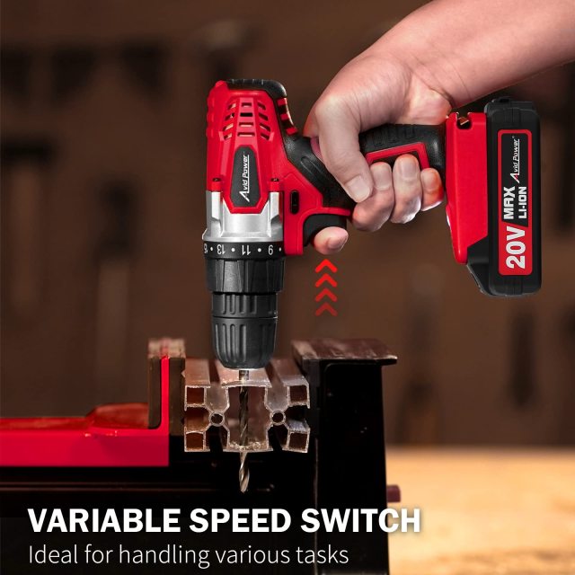 AVID POWER 20V MAX Lithium lon Cordless Drill Set 3/8" Keyless Chuck Variable Speed Battery Power Drill Kit