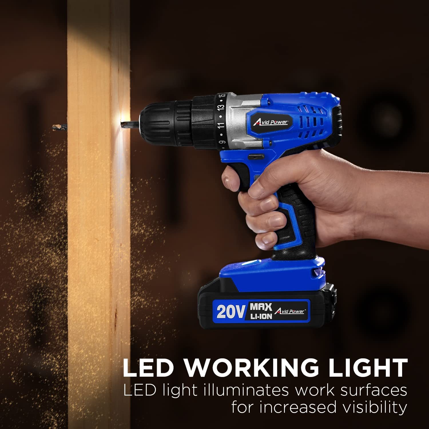 AVID POWER 20V MAX Lithium lon Cordless Drill Set 3/8" Keyless Chuck Variable Speed Battery Power Drill Kit