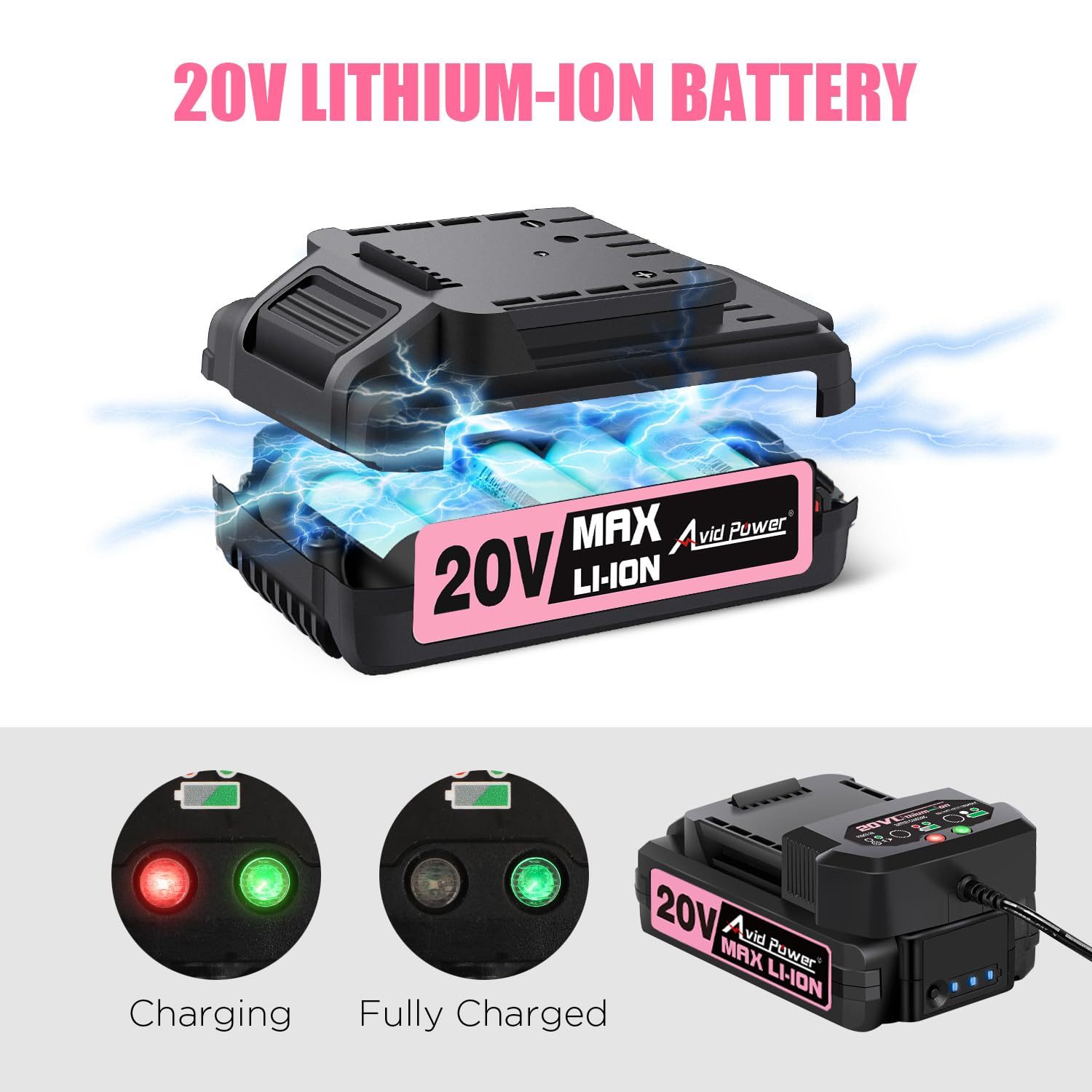 AVID POWER 20V MAX Lithium lon Cordless Drill Set 3/8" Keyless Chuck Variable Speed Battery Power Drill Kit