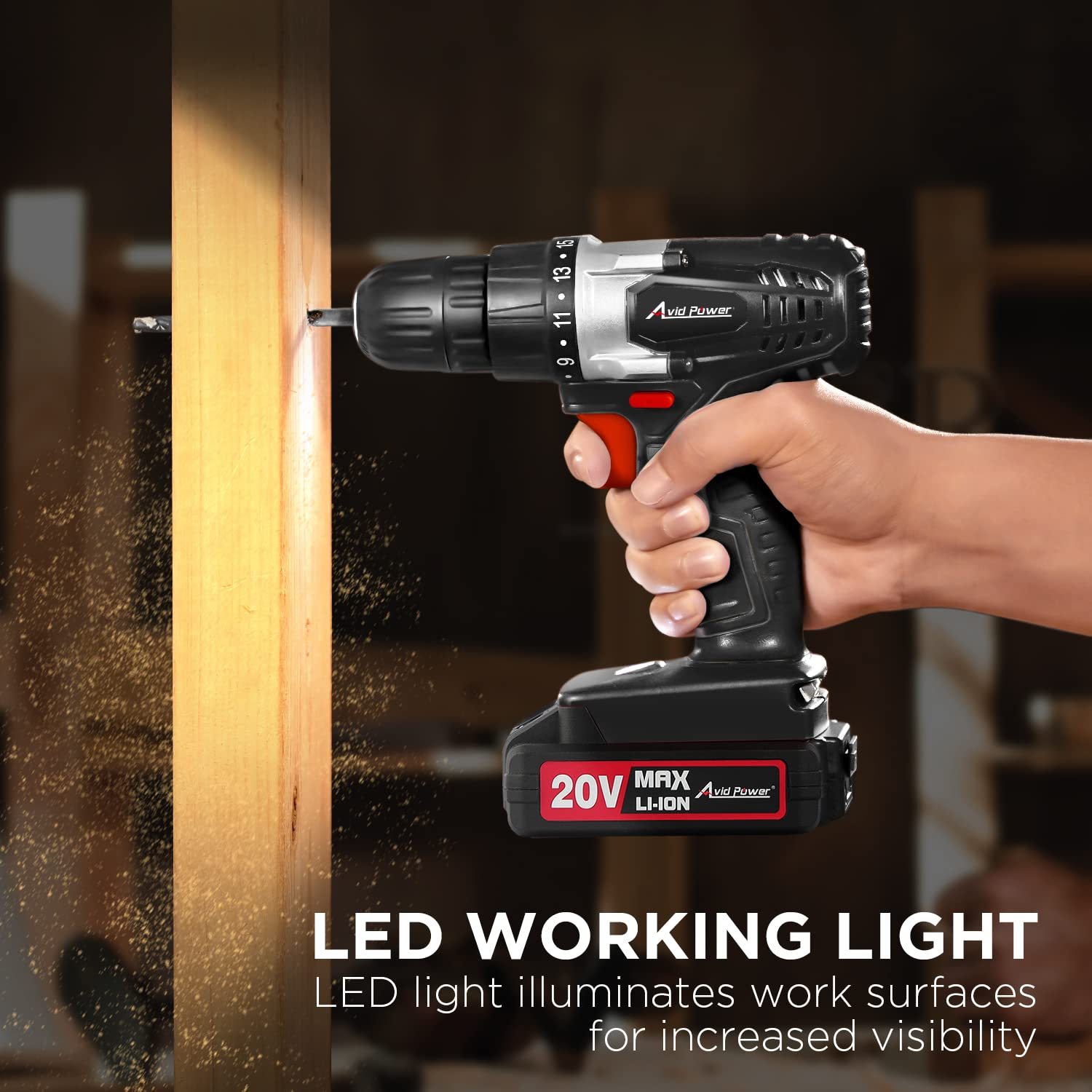 AVID POWER 20V MAX Lithium lon Cordless Drill Set 3/8" Keyless Chuck Variable Speed Battery Power Drill Kit