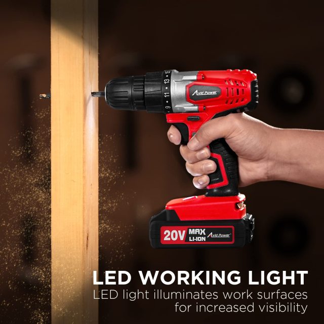 AVID POWER 20V MAX Lithium lon Cordless Drill Set 3/8" Keyless Chuck Variable Speed Battery Power Drill Kit