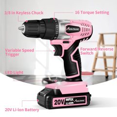 AVID POWER 20V MAX Lithium lon Cordless Drill Set 3/8" Keyless Chuck Variable Speed Battery Power Drill Kit