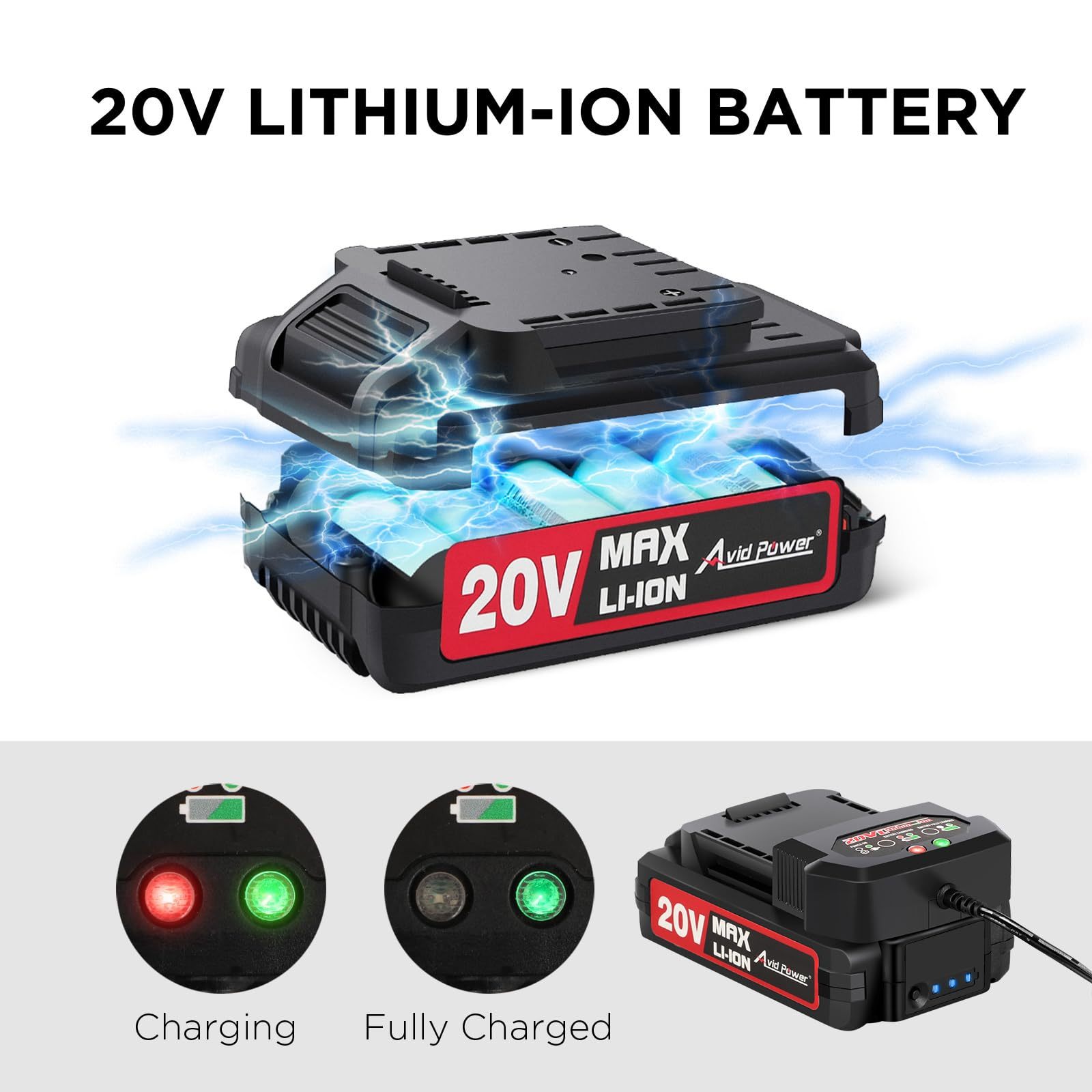 AVID POWER 20V MAX Lithium lon Cordless Drill Set 3/8" Keyless Chuck Variable Speed Battery Power Drill Kit