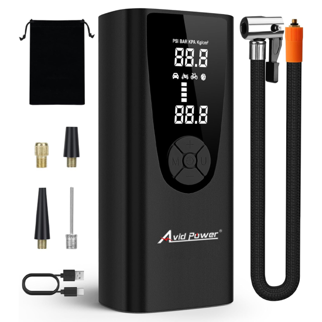 Avid Power Cordless Portable Tire Inflator Air Compressor Battery Powered Car Small Air Pump with Digital Gauge