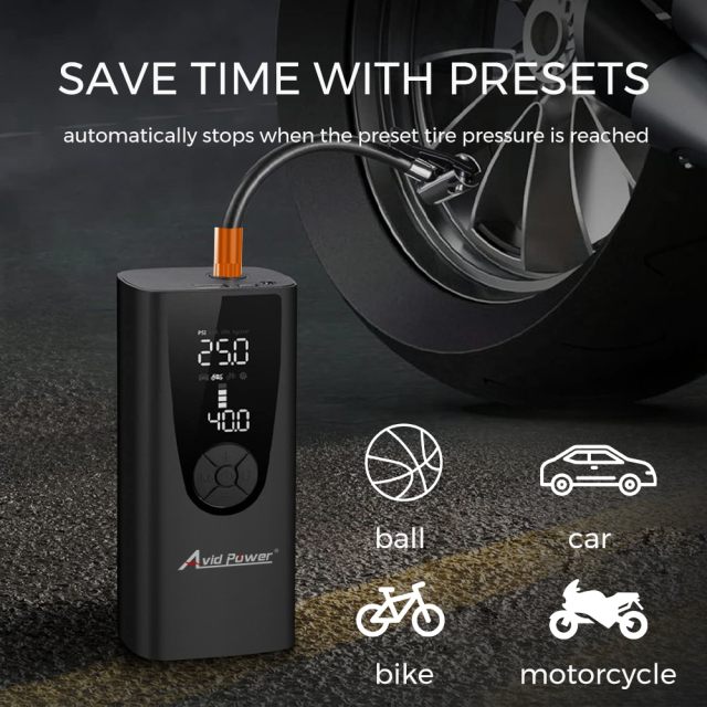 Avid Power Cordless Portable Tire Inflator Air Compressor Battery Powered Car Small Air Pump with Digital Gauge