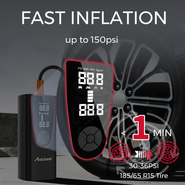 Avid Power Cordless Portable Tire Inflator Air Compressor Battery Powered Car Small Air Pump with Digital Gauge