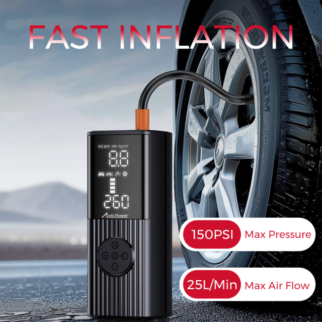 Avid Power Cordless Tire Inflator Portable Air Compressor with Digital Gauge 150PSI Air Pump for Car Motorcycle Bike