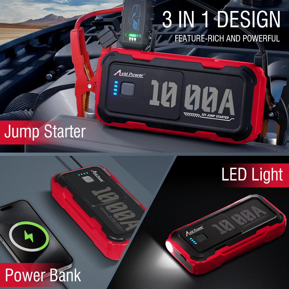 Avid Power Portable Jump Starter 1000A Peak Auto Booster Battery Pack 12V Car Jumper Starters with LED Light and USB