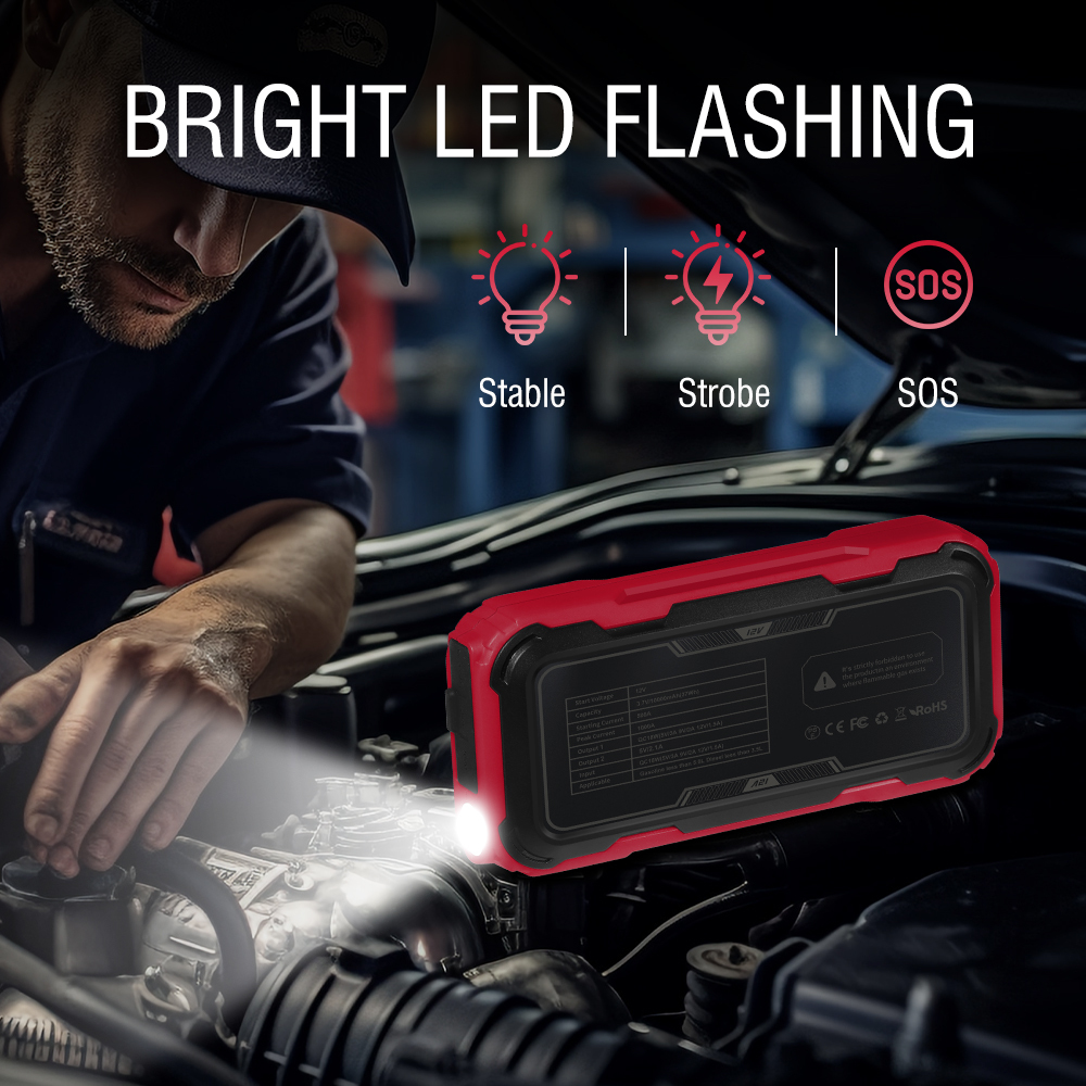 Avid Power Portable Jump Starter 1000A Peak Auto Booster Battery Pack 12V Car Jumper Starters with LED Light and USB