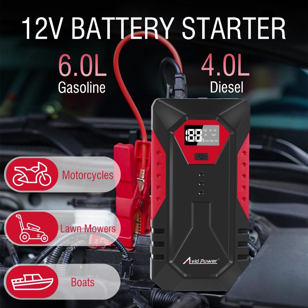 Avid Power Portable Jump Starter  800A Peak Car Booster Pack 12V Truck SUV Car Battery Charger Power Bank